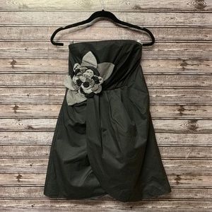 Rye Black Strapless‎ Cocktail Dress with Floral Detail and Side Zip Size L